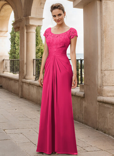 Sheath/Column Scoop Neck Floor-Length Chiffon Mother Of The Bride Dress With Lace Ruffle