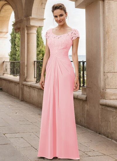 Sheath/Column Scoop Neck Floor-Length Chiffon Mother Of The Bride Dress With Lace Ruffle