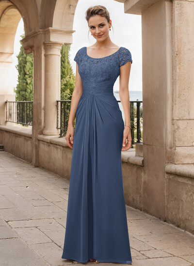 Sheath/Column Scoop Neck Floor-Length Chiffon Mother Of The Bride Dress With Lace Ruffle