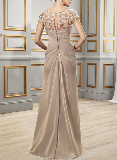 Sheath/Column Scoop Neck Floor-Length Chiffon Mother Of The Bride Dress With Lace Ruffle