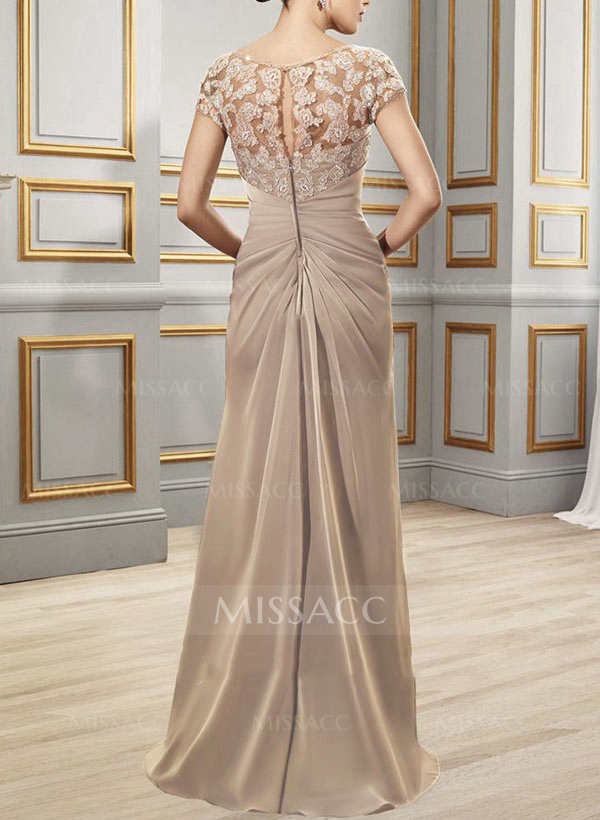 Sheath/Column Scoop Neck Floor-Length Chiffon Mother Of The Bride Dress With Lace Ruffle