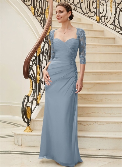 Sheath/Column Sweetheart Floor-Length Chiffon Mother Of The Bride Dress With Sequins Ruffle