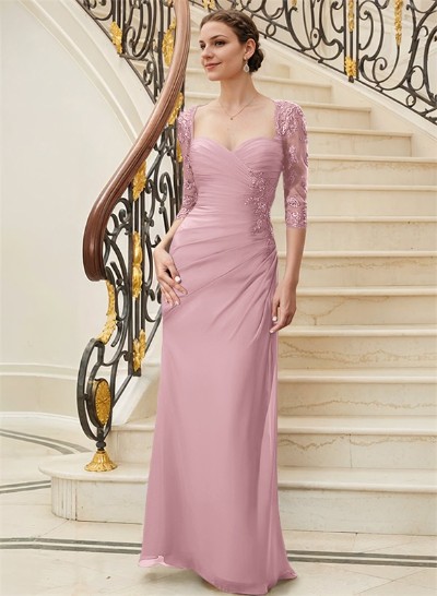 Sheath/Column Sweetheart Floor-Length Chiffon Mother Of The Bride Dress With Sequins Ruffle