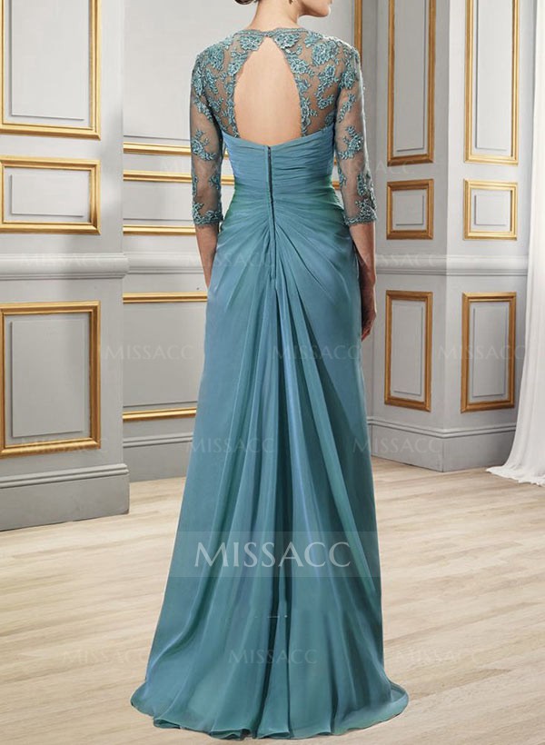 Sheath/Column Sweetheart Short Sleeves Floor-Length Mother of the Bride Dresses with Appliques Lace
