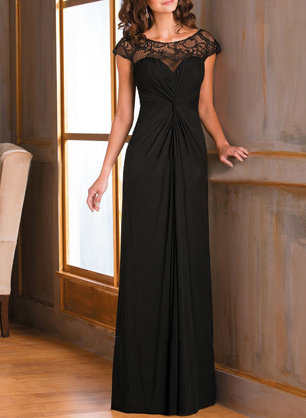 A-Line Illusion Neck Floor-Length Chiffon Mother of the Bride Dress With Lace
