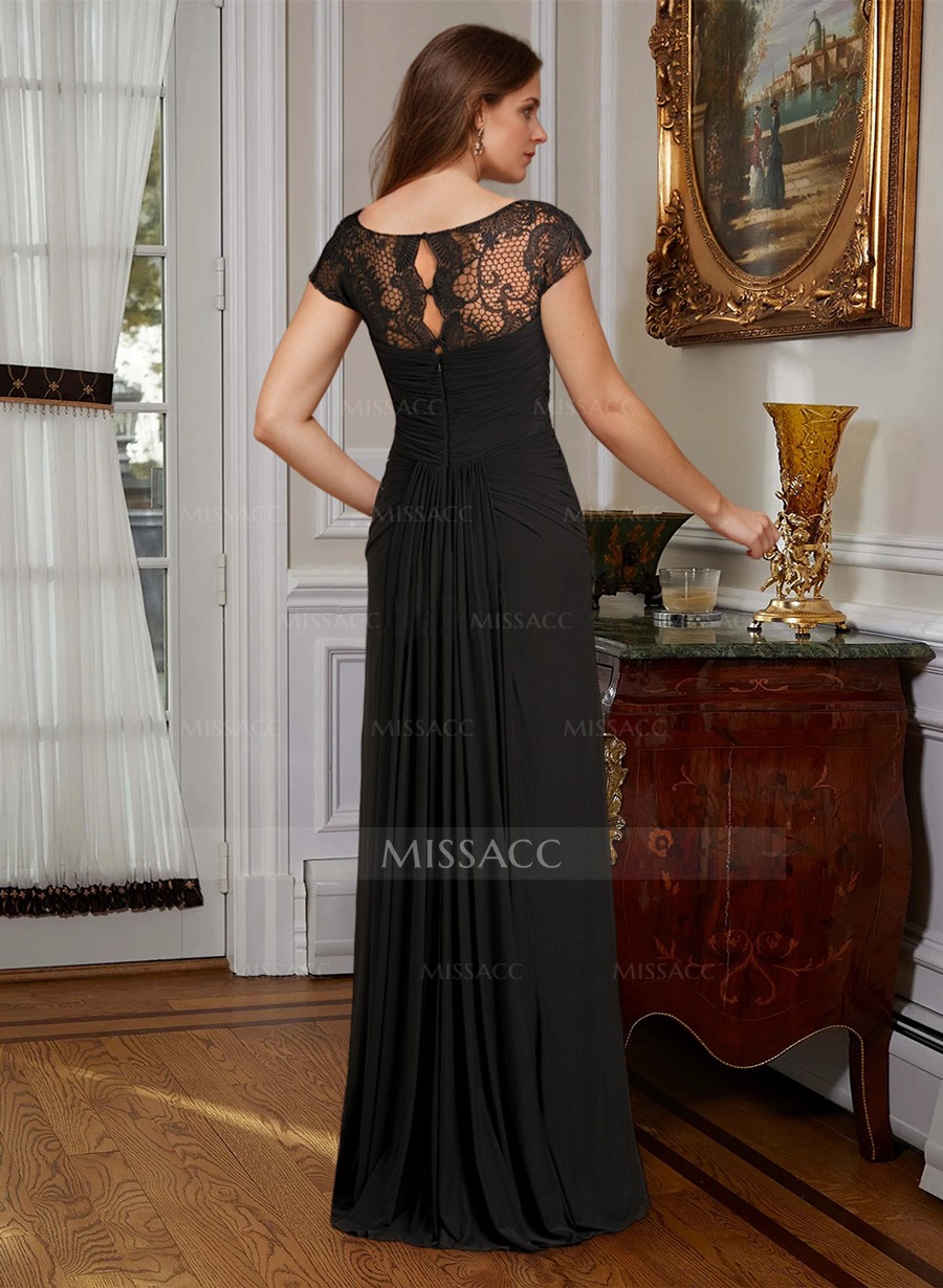 A-Line Illusion Neck Floor-Length Chiffon Mother Of The Bride Dress With Lace