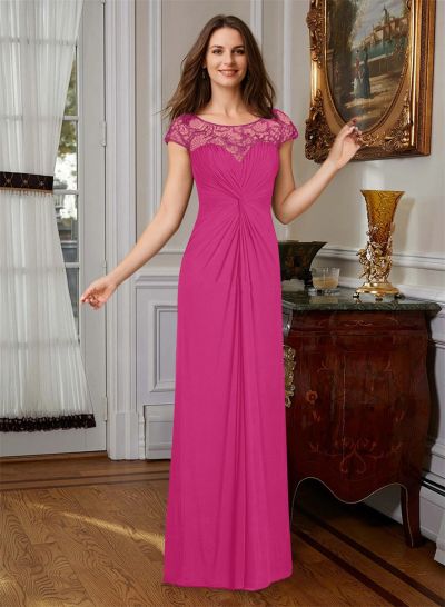 A-Line Illusion Neck Floor-Length Chiffon Mother Of The Bride Dress With Lace