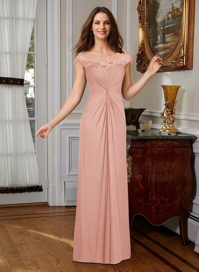 A-Line Illusion Neck Floor-Length Chiffon Mother Of The Bride Dress With Lace