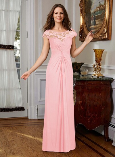 A-Line Illusion Neck Floor-Length Chiffon Mother Of The Bride Dress With Lace
