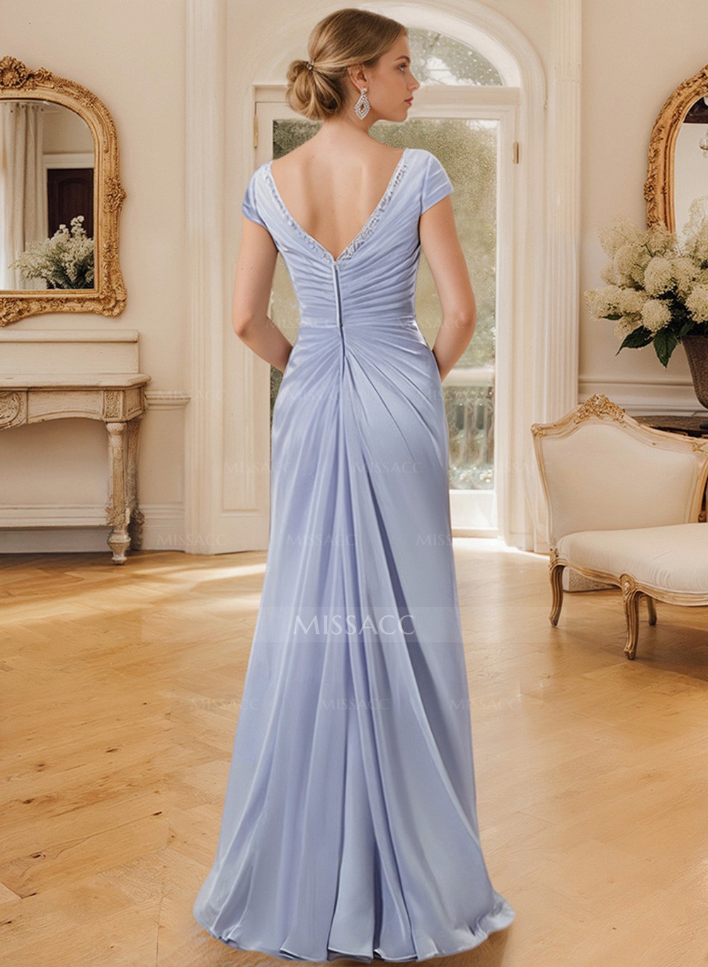 Sheath/Column V-Neck Floor-Length Chiffon Mother Of The Bride Dress With Appliques Lace