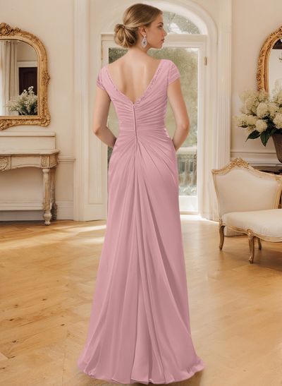 Sheath/Column V-Neck Floor-Length Chiffon Mother Of The Bride Dress With Appliques Lace