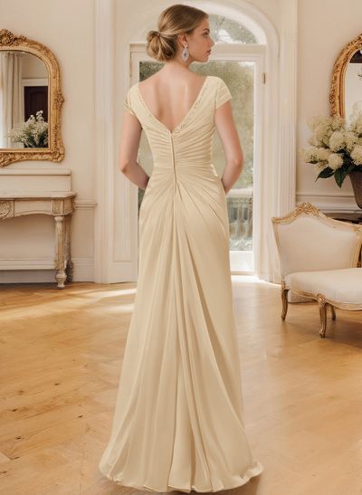 Sheath/Column V-Neck Floor-Length Chiffon Mother Of The Bride Dress With Appliques Lace