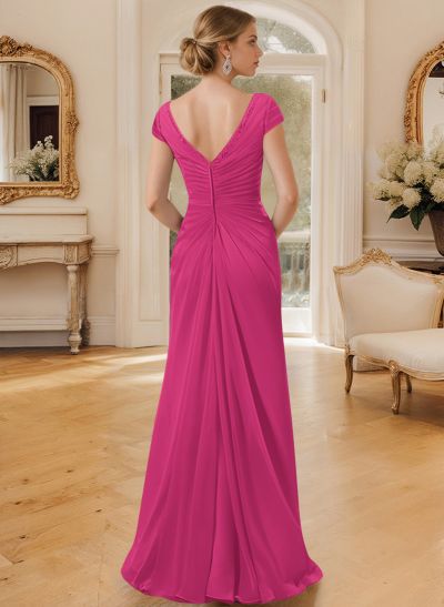 Sheath/Column V-Neck Floor-Length Chiffon Mother Of The Bride Dress With Appliques Lace