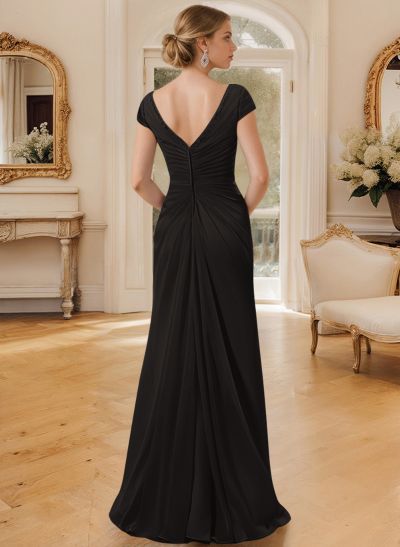 Sheath/Column V-Neck Floor-Length Chiffon Mother Of The Bride Dress With Appliques Lace