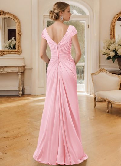 Sheath/Column V-Neck Floor-Length Chiffon Mother Of The Bride Dress With Appliques Lace