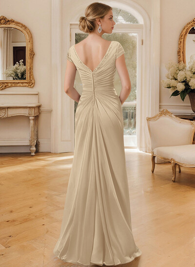 Sheath/Column V-Neck Floor-Length Chiffon Mother Of The Bride Dress With Appliques Lace
