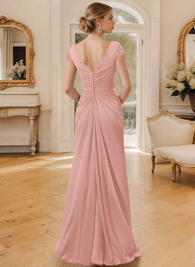 Sheath/Column V-Neck Floor-Length Chiffon Mother Of The Bride Dress With Appliques Lace