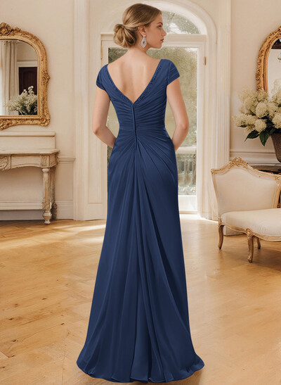 Sheath/Column V-Neck Floor-Length Chiffon Mother Of The Bride Dress With Appliques Lace