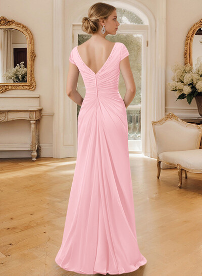 Sheath/Column V-Neck Floor-Length Chiffon Mother Of The Bride Dress With Appliques Lace