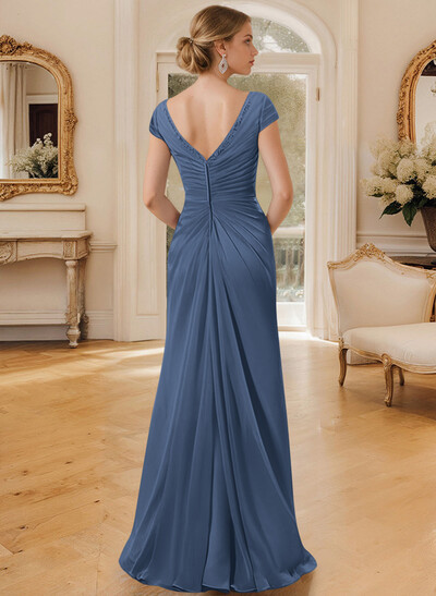 Sheath/Column V-Neck Floor-Length Chiffon Mother Of The Bride Dress With Appliques Lace