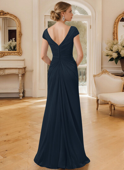 Sheath/Column V-Neck Floor-Length Chiffon Mother Of The Bride Dress With Appliques Lace