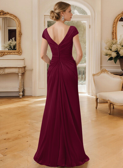 Sheath/Column V-Neck Floor-Length Chiffon Mother Of The Bride Dress With Appliques Lace