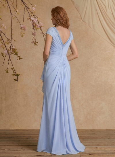 Sheath/Column V-Neck Floor-Length Chiffon Mother Of The Bride Dress With Appliques Lace