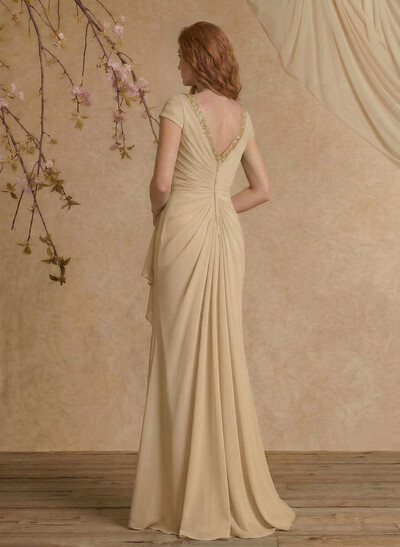 Sheath/Column V-Neck Floor-Length Chiffon Mother Of The Bride Dress With Appliques Lace
