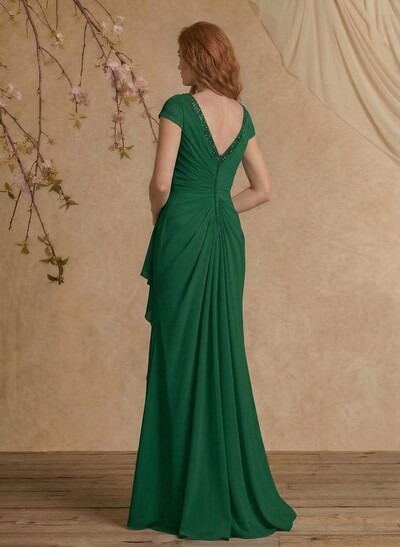 Sheath/Column V-Neck Floor-Length Chiffon Mother Of The Bride Dress With Appliques Lace