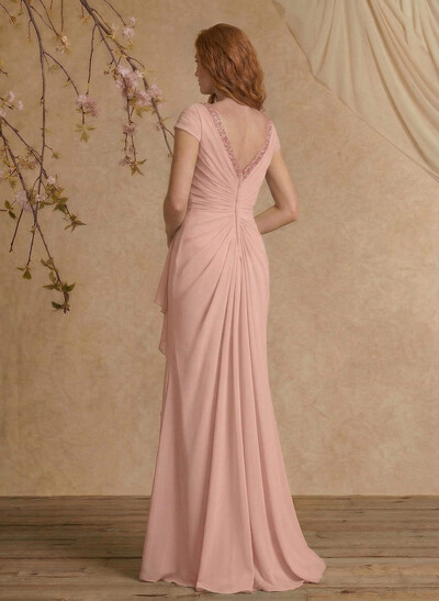 Sheath/Column V-Neck Floor-Length Chiffon Mother Of The Bride Dress With Appliques Lace