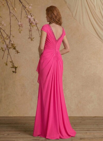 Sheath/Column V-Neck Floor-Length Chiffon Mother Of The Bride Dress With Appliques Lace