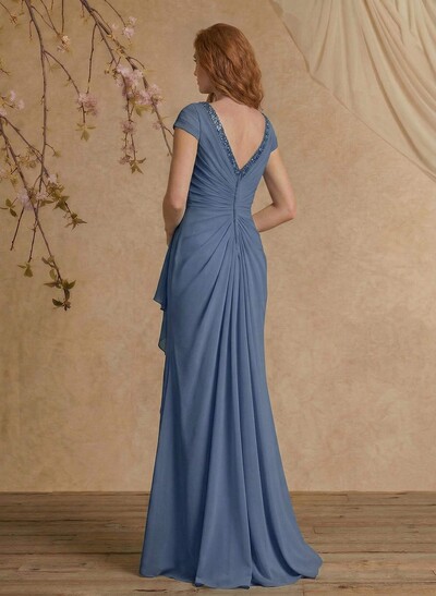 Sheath/Column V-Neck Floor-Length Chiffon Mother Of The Bride Dress With Appliques Lace