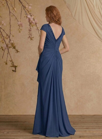 Sheath/Column V-Neck Floor-Length Chiffon Mother Of The Bride Dress With Appliques Lace