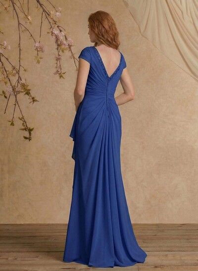 Sheath/Column V-Neck Floor-Length Chiffon Mother Of The Bride Dress With Appliques Lace