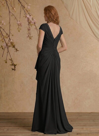 Sheath/Column V-Neck Floor-Length Chiffon Mother Of The Bride Dress With Appliques Lace