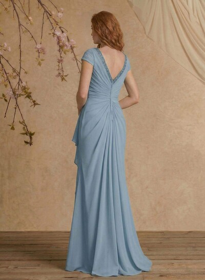 Sheath/Column V-Neck Floor-Length Chiffon Mother Of The Bride Dress With Appliques Lace