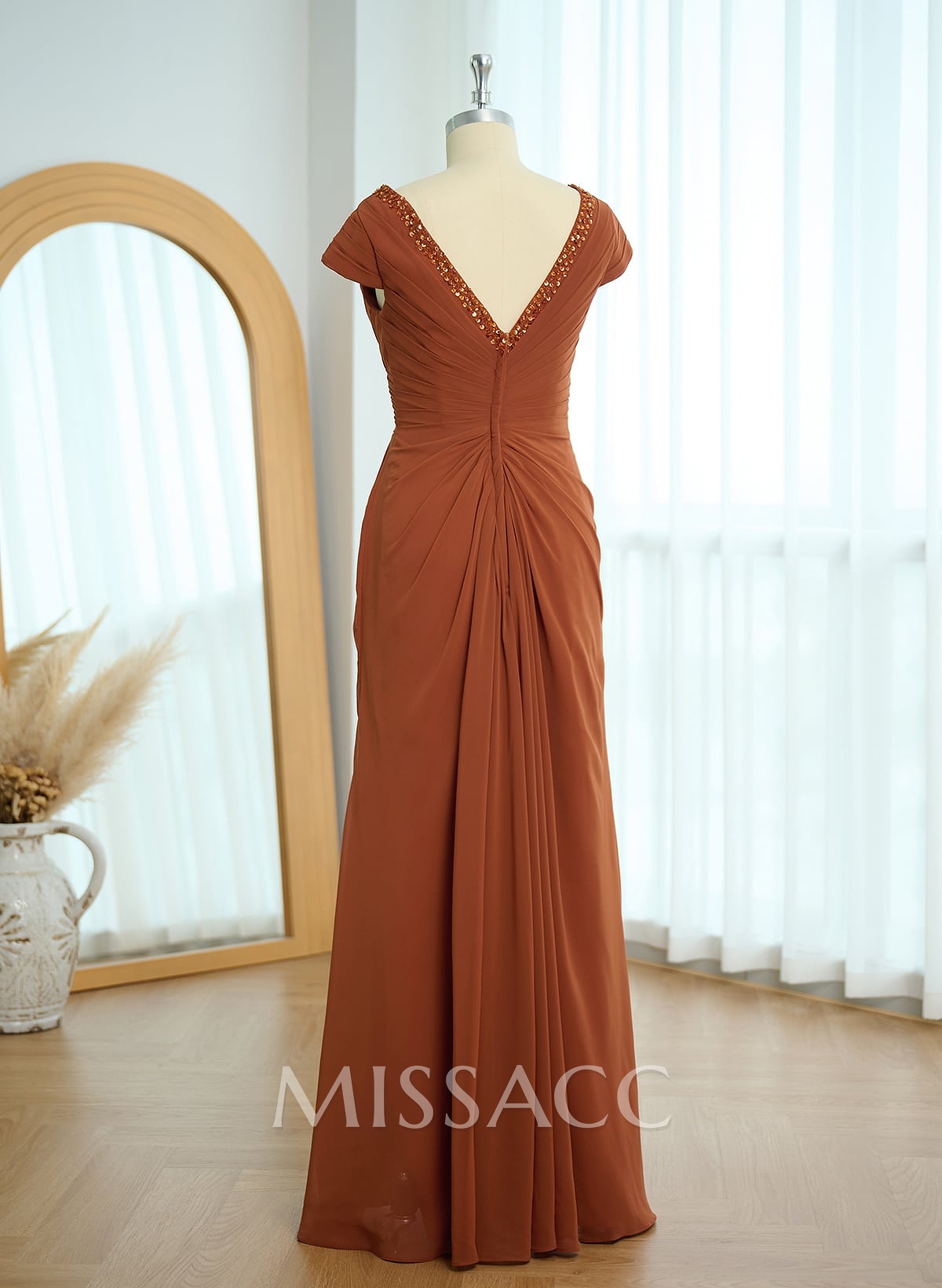 Sheath/Column V-Neck Floor-Length Chiffon Mother Of The Bride Dress With Appliques Lace