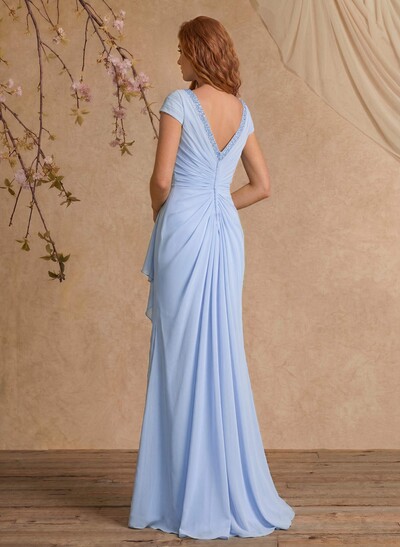 Sheath/Column V-Neck Floor-Length Chiffon Mother Of The Bride Dress With Appliques Lace