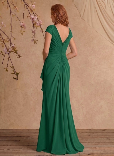 Sheath/Column V-Neck Floor-Length Chiffon Mother Of The Bride Dress With Appliques Lace