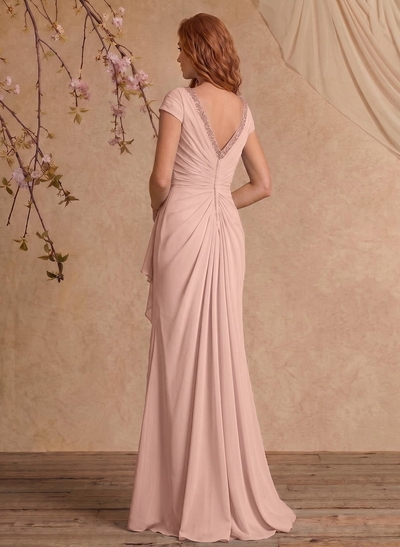 Sheath/Column V-Neck Floor-Length Chiffon Mother Of The Bride Dress With Appliques Lace