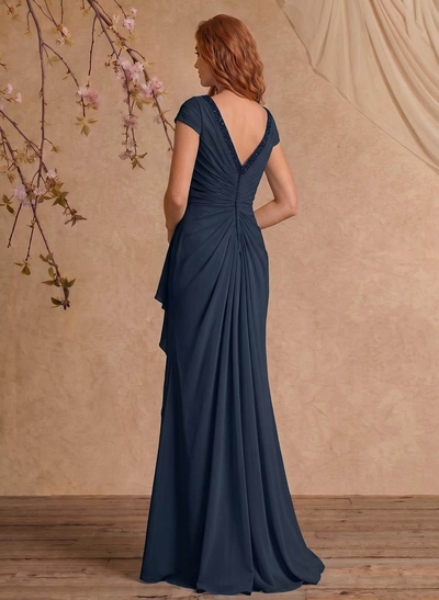 Sheath/Column V-Neck Floor-Length Chiffon Mother Of The Bride Dress With Appliques Lace