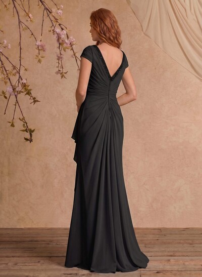 Sheath/Column V-Neck Floor-Length Chiffon Mother Of The Bride Dress With Appliques Lace