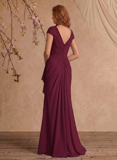 Sheath/Column V-Neck Floor-Length Chiffon Mother Of The Bride Dress With Appliques Lace