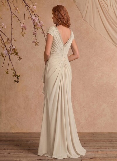 Sheath/Column V-Neck Floor-Length Chiffon Mother Of The Bride Dress With Appliques Lace