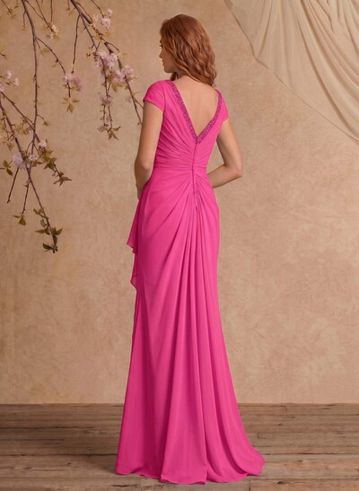 Sheath/Column V-Neck Floor-Length Chiffon Mother Of The Bride Dress With Appliques Lace