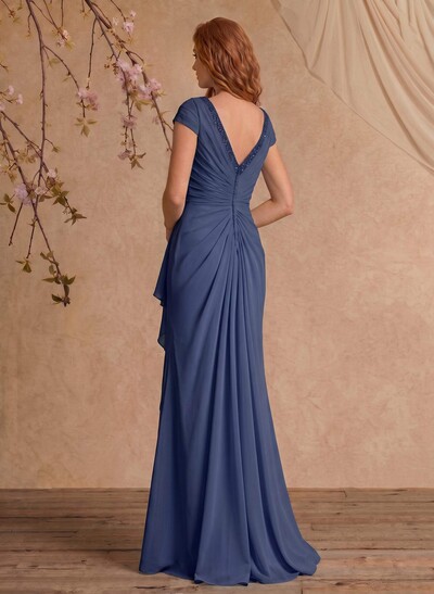 Sheath/Column V-Neck Floor-Length Chiffon Mother Of The Bride Dress With Appliques Lace