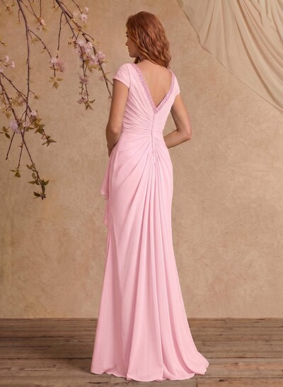 Sheath/Column V-Neck Floor-Length Chiffon Mother Of The Bride Dress With Appliques Lace