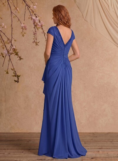 Sheath/Column V-Neck Floor-Length Chiffon Mother Of The Bride Dress With Appliques Lace