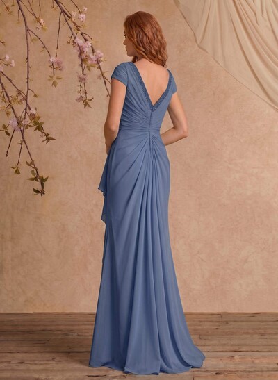Sheath/Column V-Neck Floor-Length Chiffon Mother Of The Bride Dress With Appliques Lace