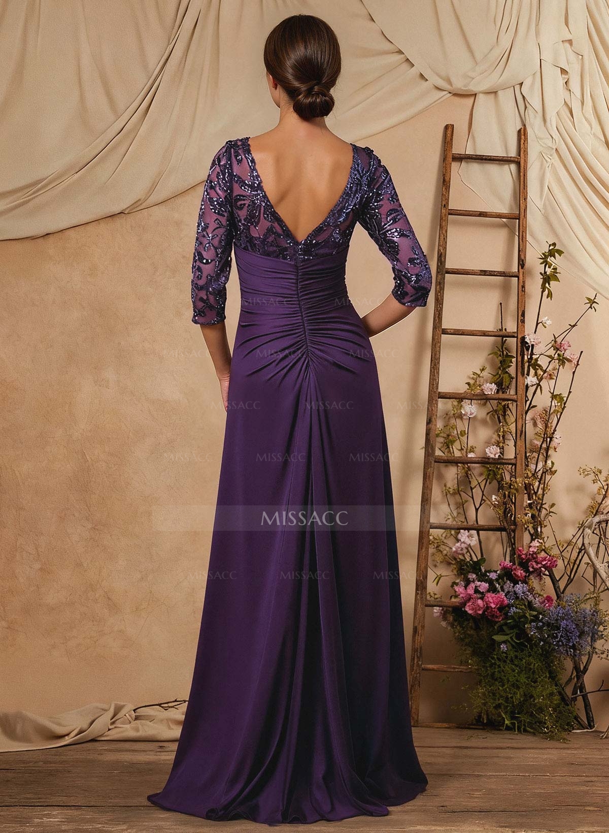 A-Line V-Neck Floor-Length Chiffon Mother Of The Bride Dress With Lace Sequins